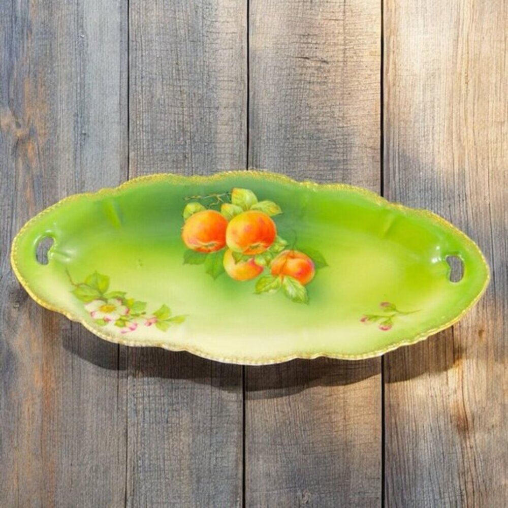 Antique Hand Painted Bavaria Porcelain German Elongated Dish Platter Tray Marked